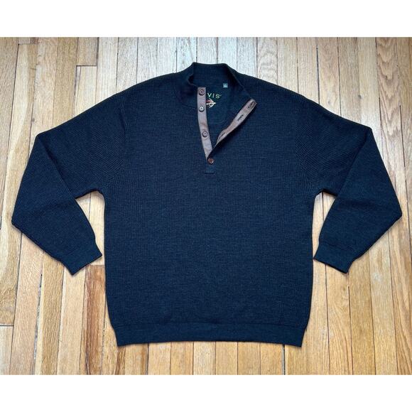 Orvis Waffle Knit Merino Wool Sweater 1/4 Button Front Men's Size XL Charcoal‎ - Picture 1 of 10